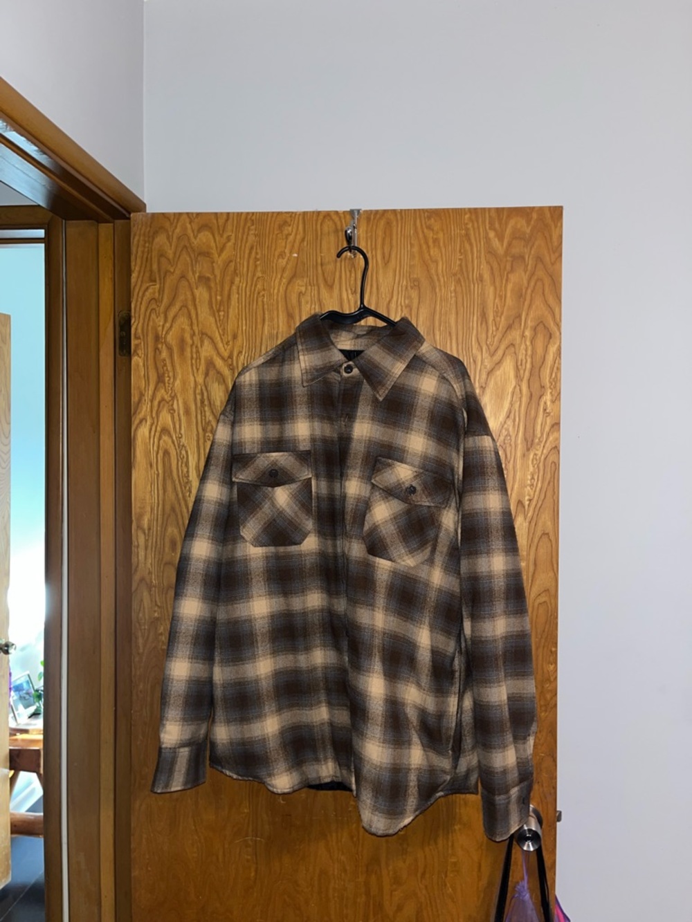 Lightweight Brown Plaid Shirt Jacket